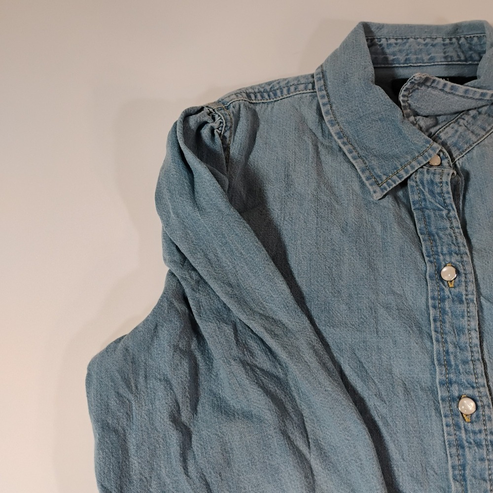 Lauren Ralph Lauren Women's Size 6 Denim Blue Shirt Dress Pearl Buttons Pocket - Picture 6 of 16
